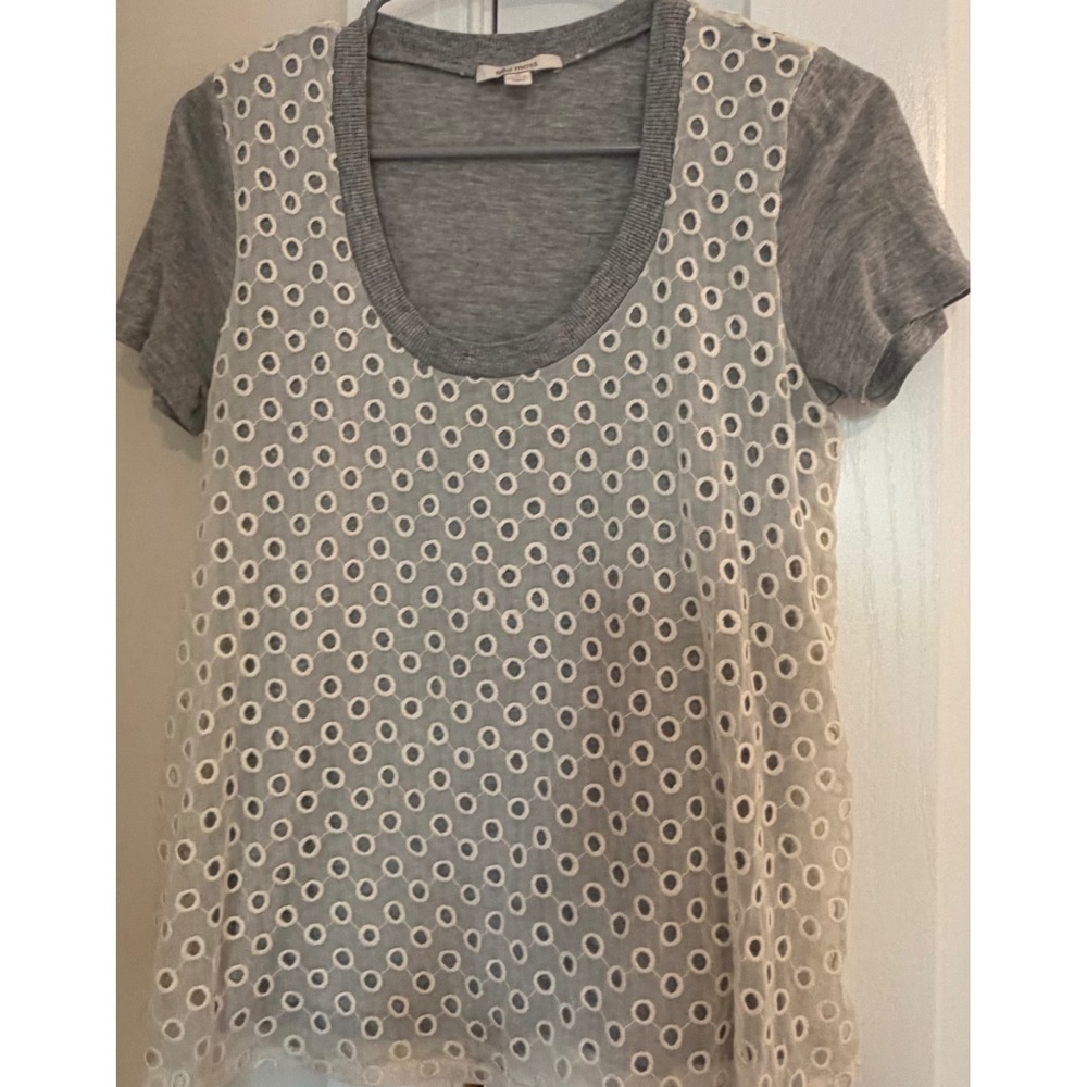 Ella Moss Womens Gray Eyelet Lace Overlay Short Sleeve Scoop Neck Top XS